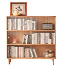 Librería de pie de madera maciza de cerezo estilo nórdico con puertas de vidrio y gabinete de almacenamiento para el hogar, oficina o sala de estar. - Product Image 5