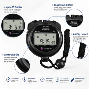 Chronomètre mécanique étanche PC2000 ABS à accrocher au poignet, <span class=keywords><strong>chronographe</strong></span> professionnel pour l'entraînement sportif et les jeux - Product Image 1
