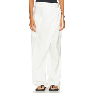 Factory Direct Custom White Cotton <strong>Pants</strong> <strong>Wrap</strong> Styling with Tie-up Closure at Waist OEM ODM Fashion Wholesale Trousers for Women - Product Image 1