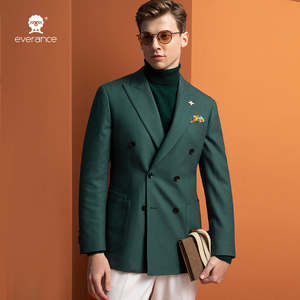 <span class=keywords><strong>Blazer</strong></span> Doppiopetto <span class=keywords><strong>Verde</strong></span> Foresta da <span class=keywords><strong>Uomo</strong></span> Everance in Misto Lana Premium con Revers a Punta per Ufficio ed Eventi - Product Image 2