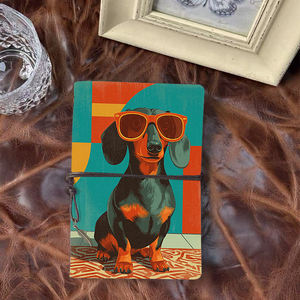 Bloc <span class=keywords><strong>de</strong></span> notas A6 adecuado para anotaciones <span class=keywords><strong>de</strong></span> guión <span class=keywords><strong>de</strong></span> estudiantes <span class=keywords><strong>de</strong></span> <span class=keywords><strong>teatro</strong></span> y horarios <span class=keywords><strong>de</strong></span> ensayo con Dachshund con gafas <span class=keywords><strong>de</strong></span> sol naranjas - Product Image 1