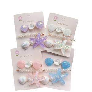 Charms Beach Accesorios para el cabello 3 piezas por juego Pearl Beaded Starfish Shell Sea Hair Clips - Product Image 5