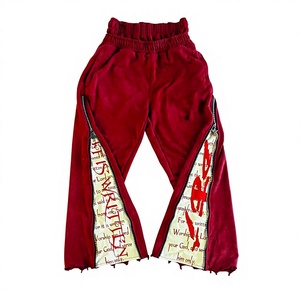 <span class=keywords><strong>Pantaloni</strong></span> Sportivi Larghi in 100% Cotone French Terry per Uomo, Taglia XL, Rosso Effetto Vissuto con Doppia Stampa in Vita Media, Direttamente dal Produttore - Product Image 1