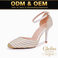 Scarpe da Sposa con Tacco a Spillo Bianche Perlate, Punta Affusolata e Cinturino alla Caviglia, Modello D'Orsay per Occasioni Formali ed Eventi Serali