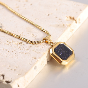 Collar con Colgante de Moda, Dorado y Azul Café, Forma Geométrica, Engaste de Bisel, Acero Inoxidable, para Uso Diario de Mujer - Product Image 1