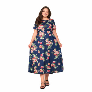 Vestido casual de verano para mujer de talla grande, con cuello redondo y manga corta, disponible para entrega inmediata. - Product Image 2
