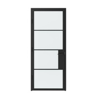 Porte battante en acier et verre noir de style loft, 4 panneaux, de haute qualité, avec cadre en fer cannelé, double porte intérieure française avec verre