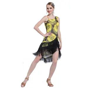 LP-1702 섹시한 어깨 스트랩 라틴어 교육 드레스 맞춤 인쇄 룸바 차차 댄스 라틴 드레스 술 스커트 판매