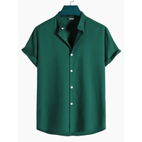 Kemeja Pria Kancing Depan Lengan Pendek Model Kasual Musim Panas, T-shirt Ringan dengan Kancing