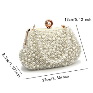 Bolso <span class=keywords><strong>de</strong></span> mano tipo clutch con cierre <span class=keywords><strong>de</strong></span> perlas para mujer, mini bolso <span class=keywords><strong>de</strong></span> noche rígido con cadena <span class=keywords><strong>de</strong></span> perlas - Product Image 6