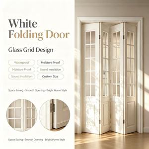 Puerta Plegable de Madera Compuesta Lacada en Blanco con Rejilla de Vidrio, para Balcón, Patio, Villa, Sala, Impermeable - Product Image 3