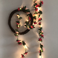 Guirlande lumineuse LED en forme de rose artificielle avec feuilles florales pour la décoration de la maison, des mariages et des fêtes