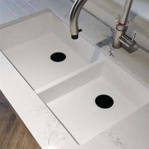 Controsoffitto in marmo buon prezzo <span class=keywords><strong>cucina</strong></span> artificiale in pietra di quarzo <span class=keywords><strong>Calacatta</strong></span> moderna <span class=keywords><strong>cucina</strong></span> prefabbricata in bianco lucido CE 2 anni - Product Image 4