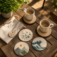 Ensemble de 4 sous-verres personnalisés en contreplaqué peuplier découpés au laser, motif vague d'eucalyptus, pour bar à domicile, table basse, cadeau, conforme CPSC, DDP