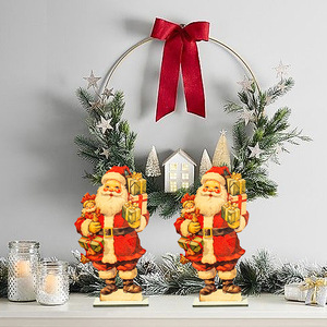 Décorations de Noël vintage, vitrine en bois avec Père Noël de dessin animé, décorations pour fête de Noël. - Product Image 4