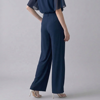 Fabricant de pantalons plissés taille haute bleu marine sur mesure OEM ODM pour femmes, pantalons de costume décontractés et fluides pour le bureau