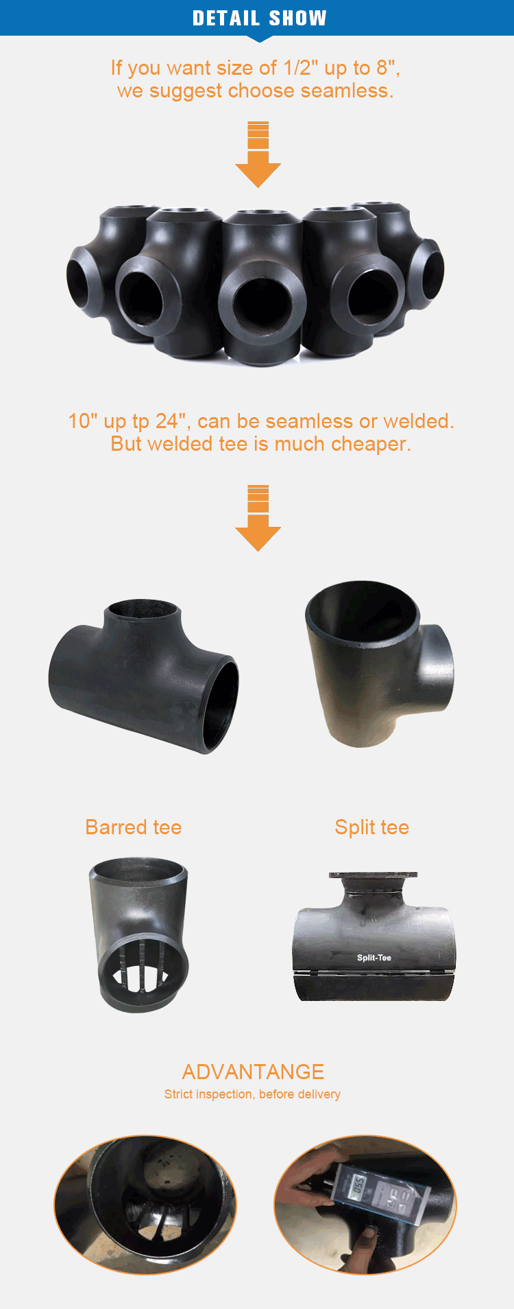 ASTM a234 wpb welded din 26151 carbon steel pipe fittings barred 14 inch tee