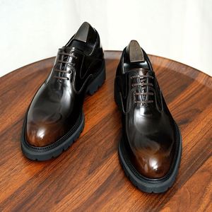 Elegantes Zapatos de Vestir con Cordones y Punta en Pico Derby, Zapatos de Hombre Hechos a Mano con Cuero Vacuno Genuino, Formales, de Oficina, para Carrera Profesional, Impermeables - Product Image 1