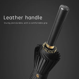 25 Inches 24 Ribs 190T Pongee Fabric Windproof Rain Proof Business Travel Gifts Luxury Leather Handle Straight <b>Umbrella</b> Logo - Product Image 2
