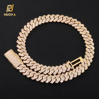 Collier Chaîne Cubaine Miami NUOYA Hip Hip Jewelry 18 mm en Laiton Plaqué Or 18 carats, 4 Rangs de Zircons 5A Effet Diamant Glacé Scintillant