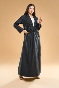 LEDUO Customized Elegant Luxury Women Black Stain Sequin Embroidered Notched Lapel Eid <b>Kaftan</b> - Product Image 2