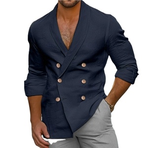 À la mode hommes transfrontalier printemps 2025 à manches longues solide <span class=keywords><strong>col</strong></span> châle bouton tenue décontractée <span class=keywords><strong>chemise</strong></span> - Product Image 4