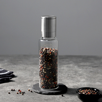 Moulin à sel et à poivre personnalisé avec logo OEM, vente en gros, 270 ml, en verre borosilicate avec cœur en céramique, marque privée, cuisine