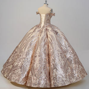 Jancember WC033 Robes de soirée vintage à paillettes dorées et épaules dénudées - Product Image 3