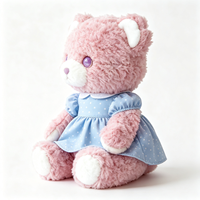 Ours en peluche doux et bouclé, jouet en peluche en forme d'ours avec robe décorative bleue à manches courtes, compagnon en peluche