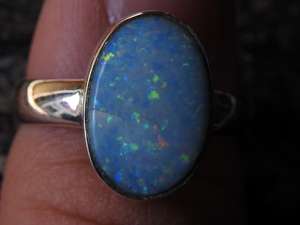 Australian <b>Opal</b> Bezel Setting Prong <b>Ring</b> 925 Sterling <b>Silver</b> Multi Fire October Birthstone Mens Doublets 7.75 US Size Handmade - Product Image 3