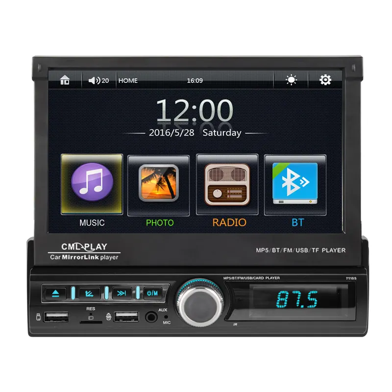 1din Auto Mp5 Speler Autoradio 7 Inch Intrekbaar Aanraakscherm Gps Wifi Bt Rds Aux Stereo Autoradio Auto Mp3-speler