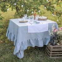 Vente en gros de jupe de table élégante en lin à volants et chemin de lin jupe de table plissée pour fête de mariage anniversaire personnalisée