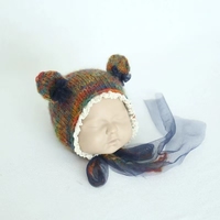 Chapeau en laine de mouton pour bébé, chapeau d'ours tricoté à la main, accessoires de photographie pour nouveau-nés, bonnet doux en forme d'animal pour séance photo de bébé