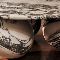 Table de salon en marbre, Table centrale de salon, sphère ronde, Base en boule, Table basse en marbre avec 3 pieds de boules, offre spéciale 2023