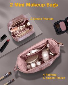 Beauty Case a Doppio Strato con Portagioie e Portapennelli / Borsa Organizer per <span class=keywords><strong>Trucchi</strong></span> in Velluto Ricamato con Cerniera - Product Image 3