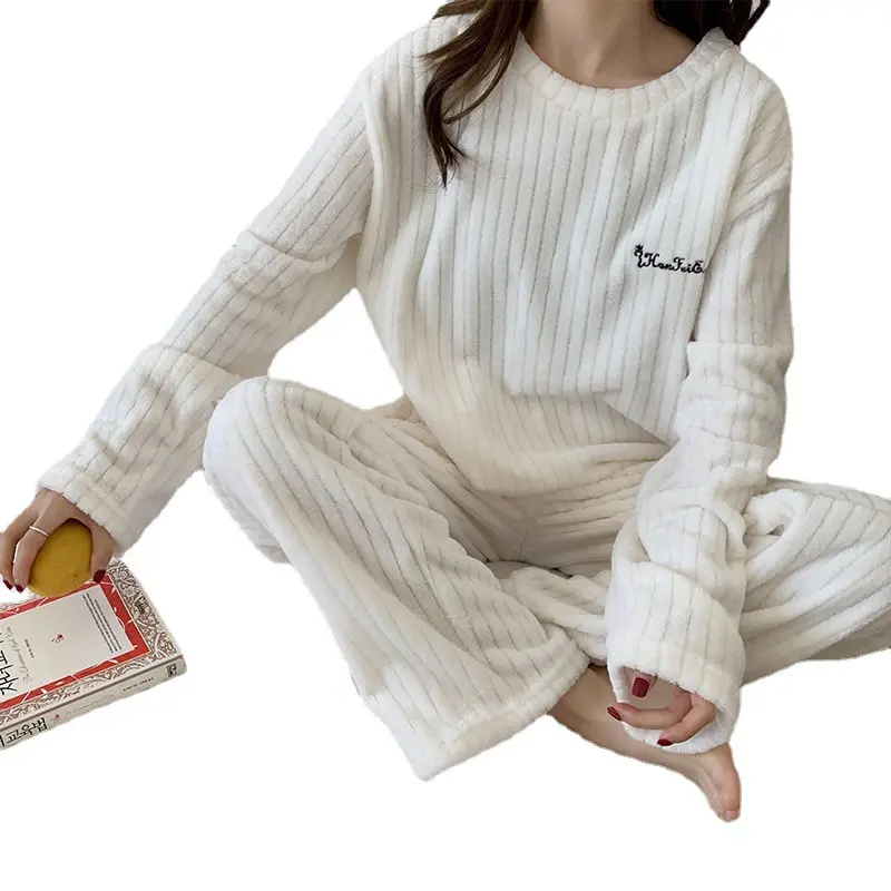FINETOO Women Warm Thick Pajamas Set Sleepwear Nightwear Comfortable Night Wear for Female Pajamas Winter Long sleeves