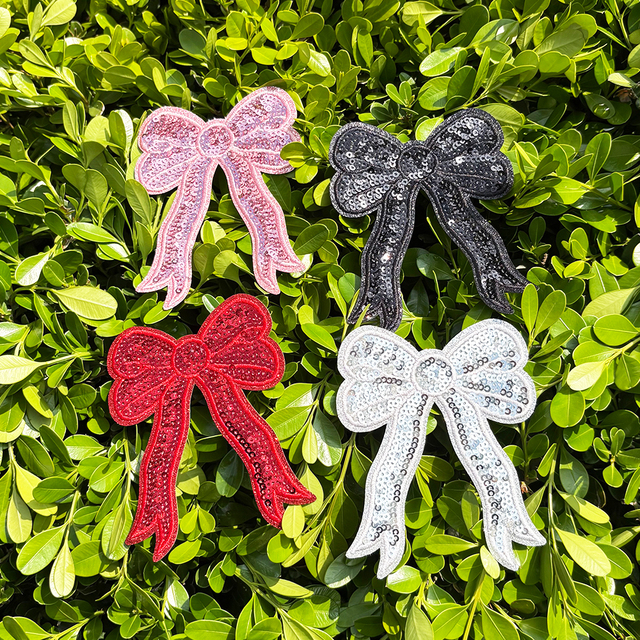 Sweatshirt Sequin Glitter Bow Patch 6" Sequin Laser Color Bow Sequin Patches for Clothing
