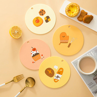 Napperon de table de Noël rond imprimé, antidérapant, avec dessin animé, pour enfants, en silicone, avec sous-verre.