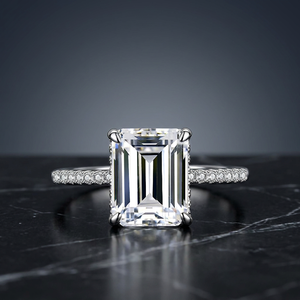 Wholesale D Color VVS <b>Emerald</b> Cut Moissanite 925 <b>Silver</b> Solid Gold Pave Engagement <b>Ring</b> Bridal <b>Ring</b> RCK Global - Product Image 3