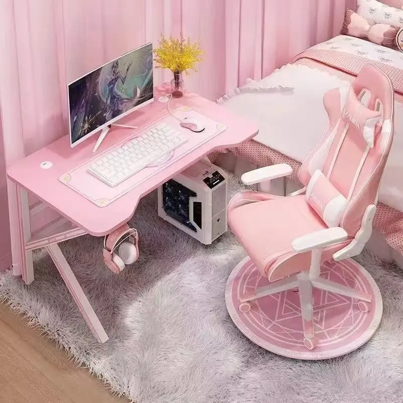 2024 Youtai mesa de esportes rosa, mesa de jogos para computador, mesa e cadeiras combinadas para quarto de meninas, mesa de jogos para casa ao vivo