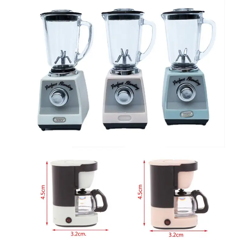 Mini espremedor de suco e máquina de café, acessórios para casa de bonecas, utensílios de cozinha, conjunto de máquina de café