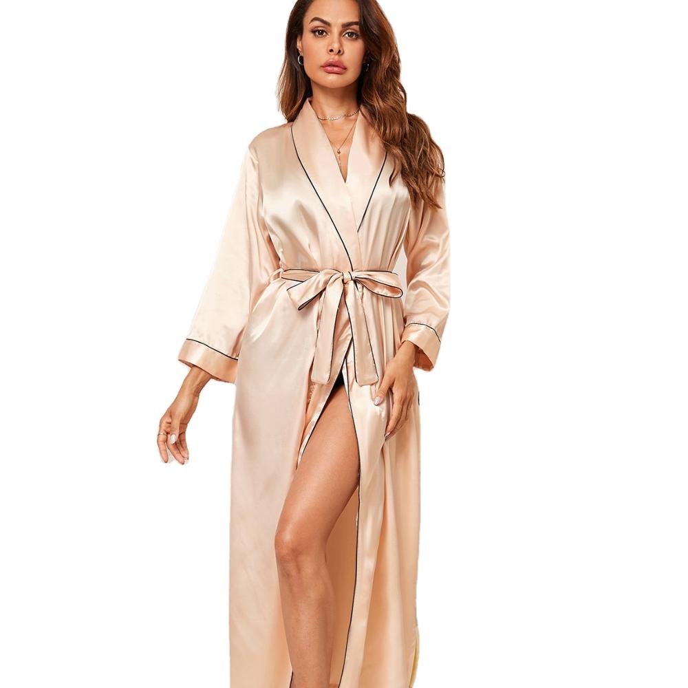 Женское атласное шелковое платье, однотонное платье невесты с длинным рукавом и поясом, роскошное платье с запахом