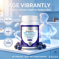 Cápsulas Antienvejecimiento con Complejo de Resveratrol Vegano, NAD+, Péptidos de Colágeno, Arándanos y Biotina, Venta al Por Mayor OEM