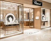 Vitrine à bijoux de luxe en bois style Chopard, présentoir en verre haut de gamme avec éclairage LED, design durable et personnalisable pour articles haut de gamme
