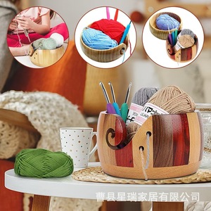 Wooden Yarn Bowl Round With Holes For Knitting And Crochet Tools Storage - Product Image 1