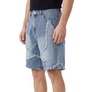 TOPSHOW OEM Pantalones Cortos Vaqueros Distressed para Hombre, Estilo Urbano, con Logotipo Bordado Personalizado, Bajo Deshilachado y Borde sin Rematar, de Mezclilla Holgada - Product Image 2