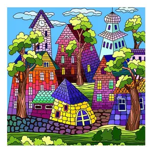Ever Moment Diamond Painting Cartoon Colorful House Picture 5D Resin Full Square Round Drill Gift Home Decoration ASF2134