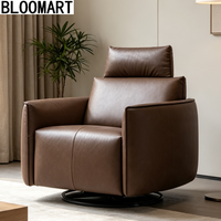 Fauteuil inclinable de luxe en cuir véritable avec base pivotante en acier carbone, chaise individuelle pour projets de villas