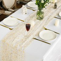 Chemin de table doré en gaze, tulle, voile, chiffon, mousseline, avec paillettes et feuille métallique, pour décoration de table de mariage, anniversaire, fête et repas