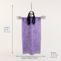 SIPKLR Fantôme suspendu violet pour Halloween, 80 cm/31,5 po, fantôme fille blême effrayant pour décoration de maison hantée, jardin, intérieur, extérieur, fête